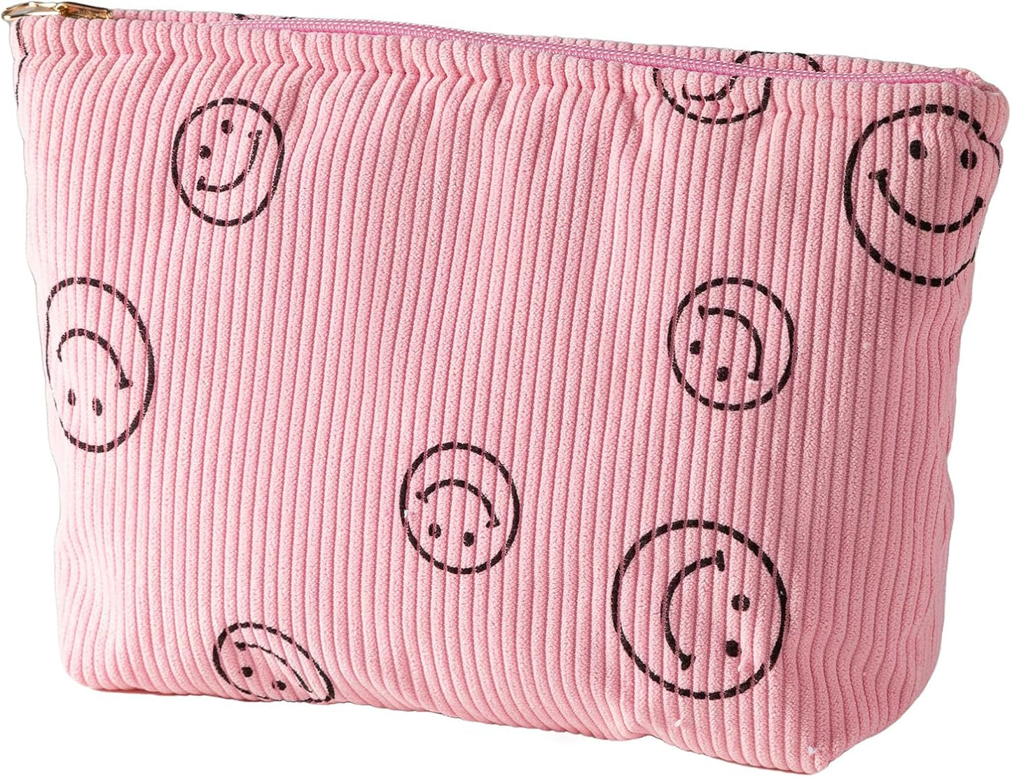 Cosmetic Bags for Women - Corduroy Cosmetic Bag Aesthetic Women Handbags Purses Smile Dots Makeup Organizer Storage Makeup Bag Girls Case Bags (Double Pink Blue)