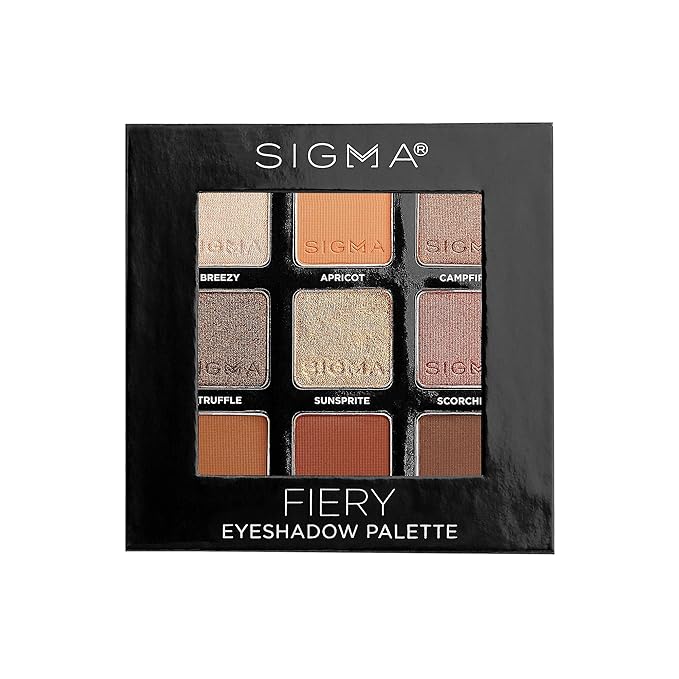 Sigma Beauty On-the-Go Eyeshadow Palette - Fiery - 9 Bold Eyeshadow Shades in Matte, Shimmer and Metalic Finishes - Highly Pigmented Vegan Eye Makeup Palette - Clean Beauty Products