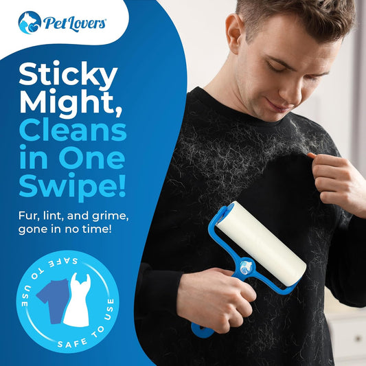 PetLovers 6.3" Large Lint Roller for Pet Hair Extra Sticky 360 Sheets, Ideal for Pet Hair Removal from Furniture & Clothes, Dog and Cat Lint Remover 4 Pack