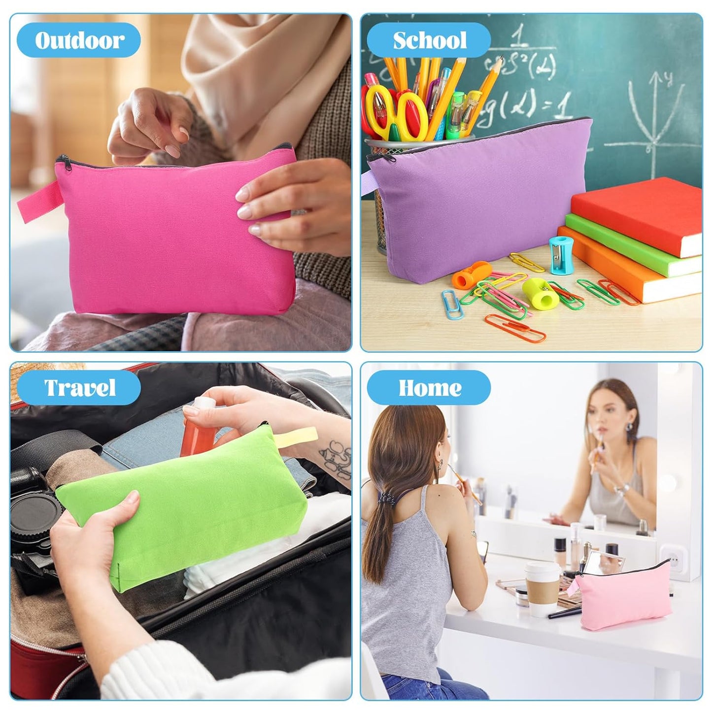 Saintrygo 30 Pcs Makeup Bag Travel Canvas Cosmetic Bag Bulk Multipurpose Small Makeup Pouch for Purse Portable Blank Zipper Toiletry Organizer DIY for Women Assorted Color(Novel,9.8 x 5 x 2 Inch)