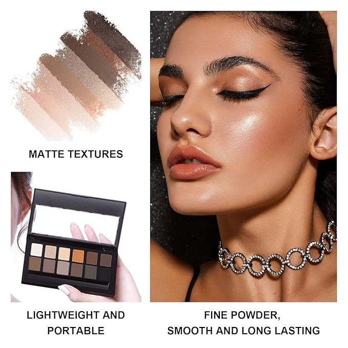 Naked Eyeshadow Palette, 12 Natural Nude Colors Longwearing Makeup, Matte Shimmer Blendable Eyeshadow Makeup Palette with Double-Ended Makeup Brush Neutral Shades for Every Day