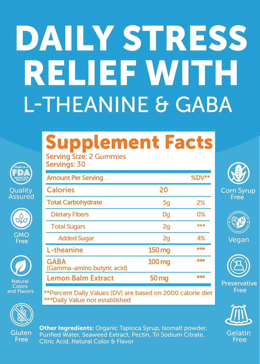 Lunakai USA Made Calm & Stress Relief Gummies – Delicious GABA + L-Theanine Calming Supplement for Adults & Kids – Natural Stress Support, 60ct