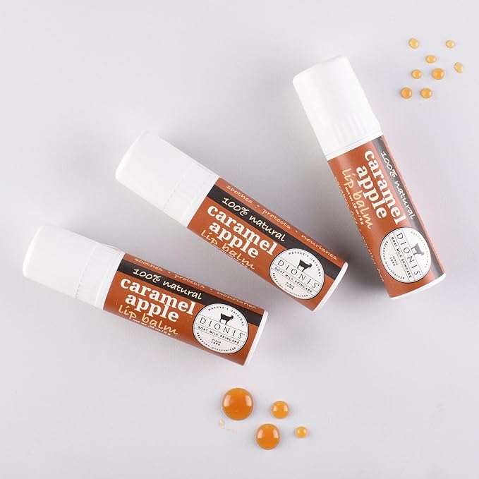 Dionis Goat Milk Skincare Caramel Apple Fall Lip Balm Gift Set - Beeswax, Shea Butter & Coconut Oil Lip Care Products Made in The USA - Cruelty Free Lip Moisturizer For Chapped Lips, 0.28oz 3 Pack