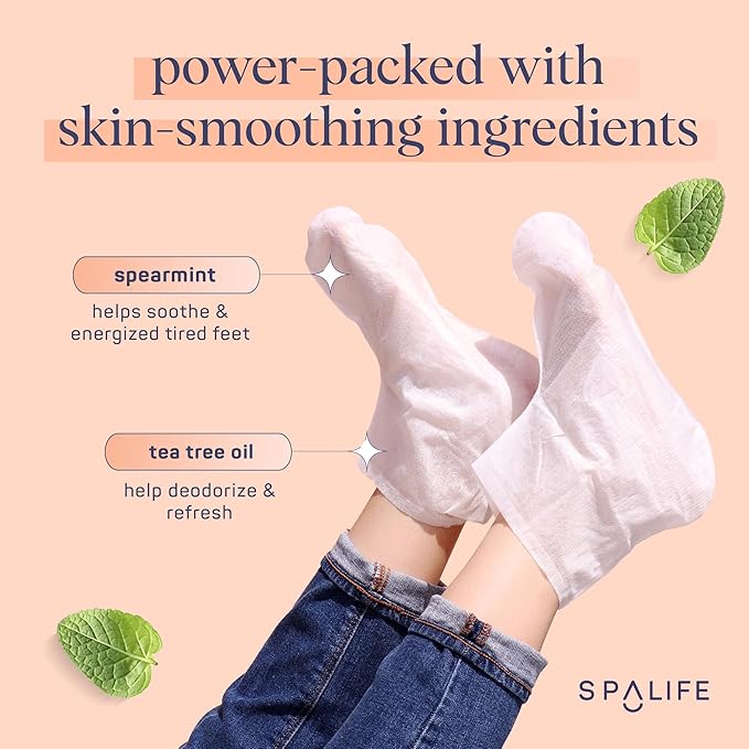 SpaLife Softening Care Foot Sockies (8-Pack) - Spearmint & Tea Tree Oil, Exfoliating Pack for Healthy Feet, Intensive Repair, Callus Remover Sockies, Dry Skin Solution, Moisturizing Foot Treatment
