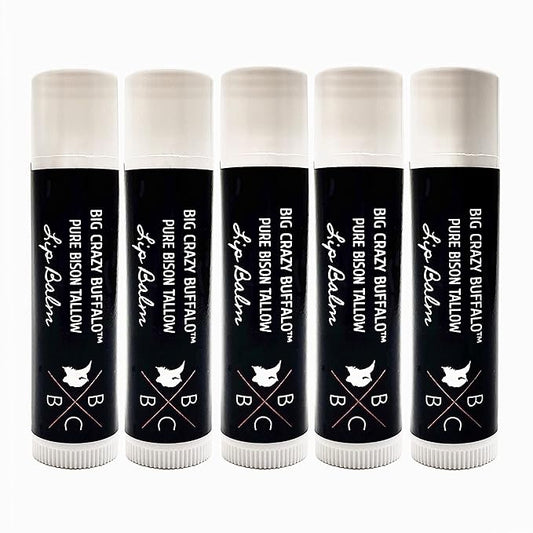 Pure Bison Tallow Lip Balm, Unscented, (5 pack) - Moisturizing, Non-Habit Forming, Soothes Chapped Lips