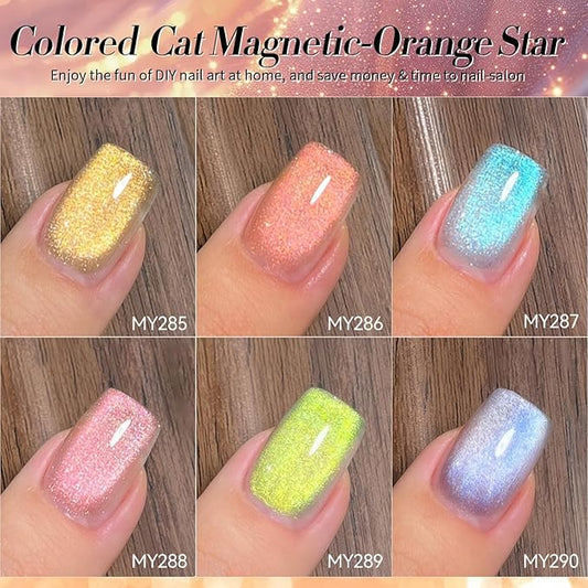 Born Pretty Magnetic Gel Nail Polish,Glitter Magnetic Gel Polish Shimmer Auroras Magnetic Gel Nail Art Manicure Kit 6PCS