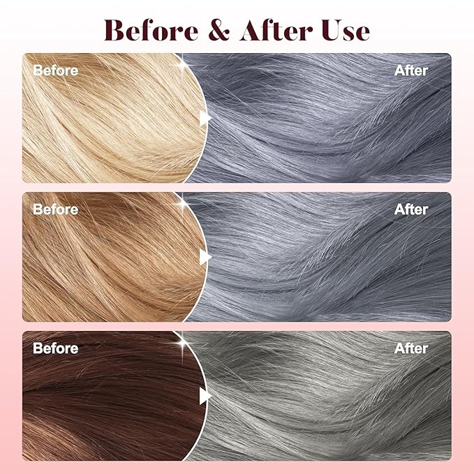 Silver Gray Hair Dye Shampoo, Instant Hair Color Shampoo, Colors Hair in Minutes, Long Lasting Silver Hair Dye, Champu Para Canas, Easy to Use 16.90 Fl Oz