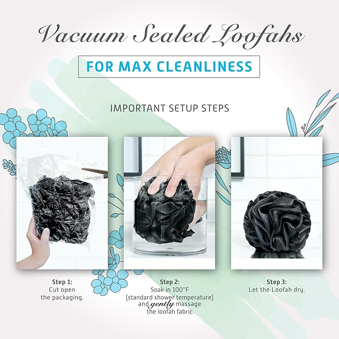 Spongentle Charcoal Bamboo Premium Deep Cleansing Loofah Sponge for Radiant Skin, Pack of 4, Bath and Shower, Exfoliating Body Scrubber, Beautiful Colors for Women and Men