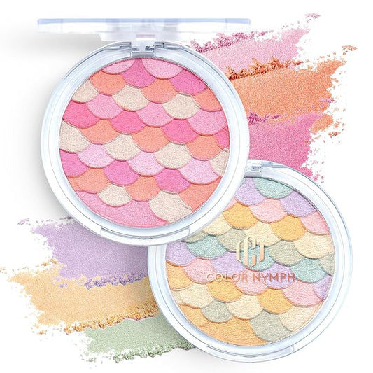 Color Nymph Powder Blush & Highlighter Makeup Set | Multi-Purpose Highlighter Palette | Highly Pigmented Soft Shimmer Face Blush Powder Palette | Vegan & Cruelty-Free, Mermaid Make up Design