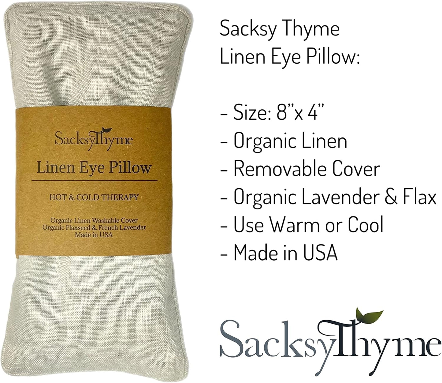 Organic Linen Eye Pillow - Lavender & Flaxseed for Relaxation, Yoga, Stress Relief - Microwavable Heating Pad & Cool Compress - Made in USA - Gifts for Meditation
