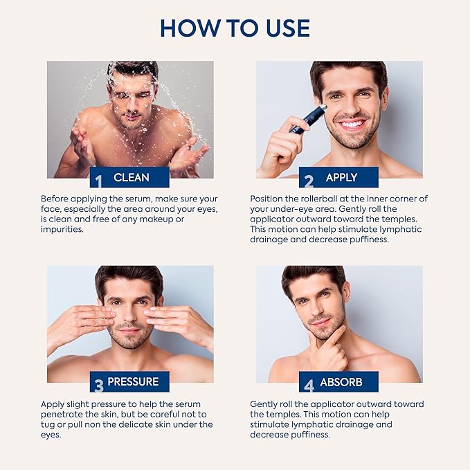 Eye Roller for Bags for Men: Men’s Caffeine Under Eye Cream for Puffy Eyes and Dark Circles Treatment – Cooling Stick Depuffer for Puffiness Reducer 0.45 fl. Oz.