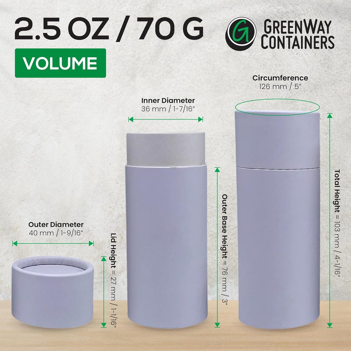 GreenWay 2.5oz / 70g Kraft Paperboard Deodorant Tubes with Lids - 6 Pack Solid Perfume Tubes Refillable DIY Cosmetic Containers - Deodorant Containers Lotion Tubes Empty Holder Tubes Kraft - Black