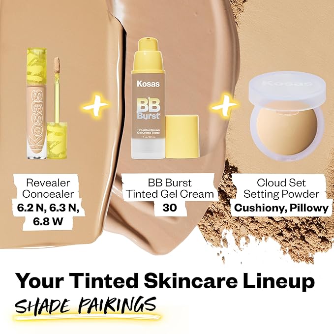 Kosas BB Burst Tinted Face Gel Cream - Supports Healthy Collagen, Smoothes Skin, Hydrates & Moisturizes - Lightweight Buildable Coverage - Medium Tan Neutral Cool 30, (1 Oz/30 ML)