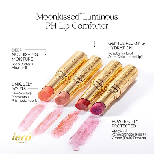 ieró Beauty Moonkissed Luminous PH Tinted Lip Balm w/Shea Butter & Vitamin E, Lip Care Moisturizer, Lip Plumper for Soft & Supple Lips, Paraben Free, Vegan, Sheer Rose w/Golden-Pink Shimmer