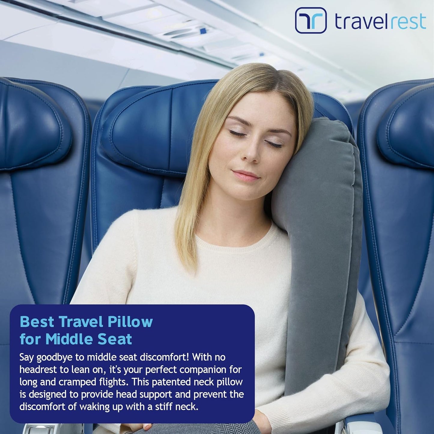TRAVELREST Ultimate Inflatable Travel Neck & Body Pillow - Travel Essentials, Comfort and Upper Body Support, Airplane Neck Pillow for Long Flight, Straps to Airplane Seat & Car, for All Ages - Grey