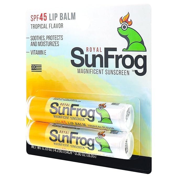 Royal SunFrog | 2-Pack Tropical Lip Balm with SPF 45 Sun Protection | Protects, Soothes, and Moisturizes with Vitamin E and Sunscreen (0.15oz/4.25g Per Stick)
