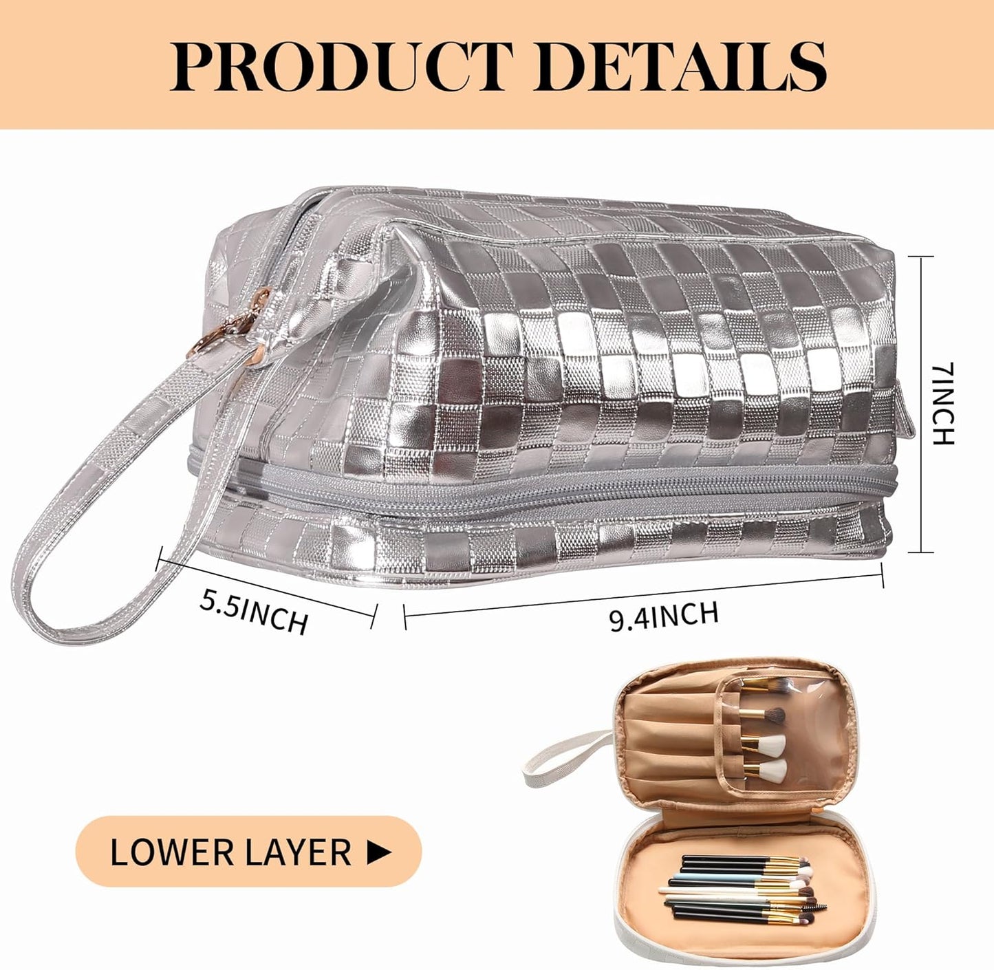 Abiudeng Large Capacity Makeup Bag Ladies Cosmetic Bag Travel Bag with Compartments Portable PU Leather Travel Makeup Bag with Handle