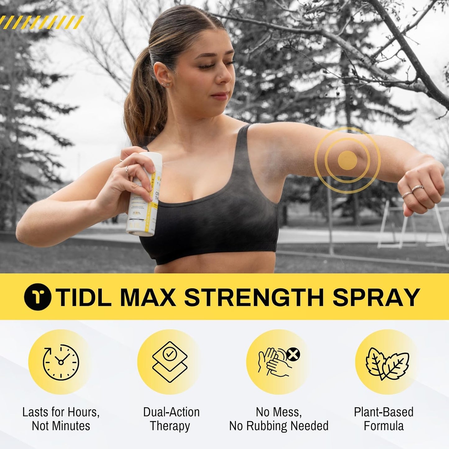 TIDL Cryotherapy Pain Relief Spray, 3 Oz (Pack of 2) Max Strength for Fast-Acting Muscle, Joint & Neck Pain Relief, Plant-Based Menthol & Camphor Pain Reliever, Quick Drying Formula