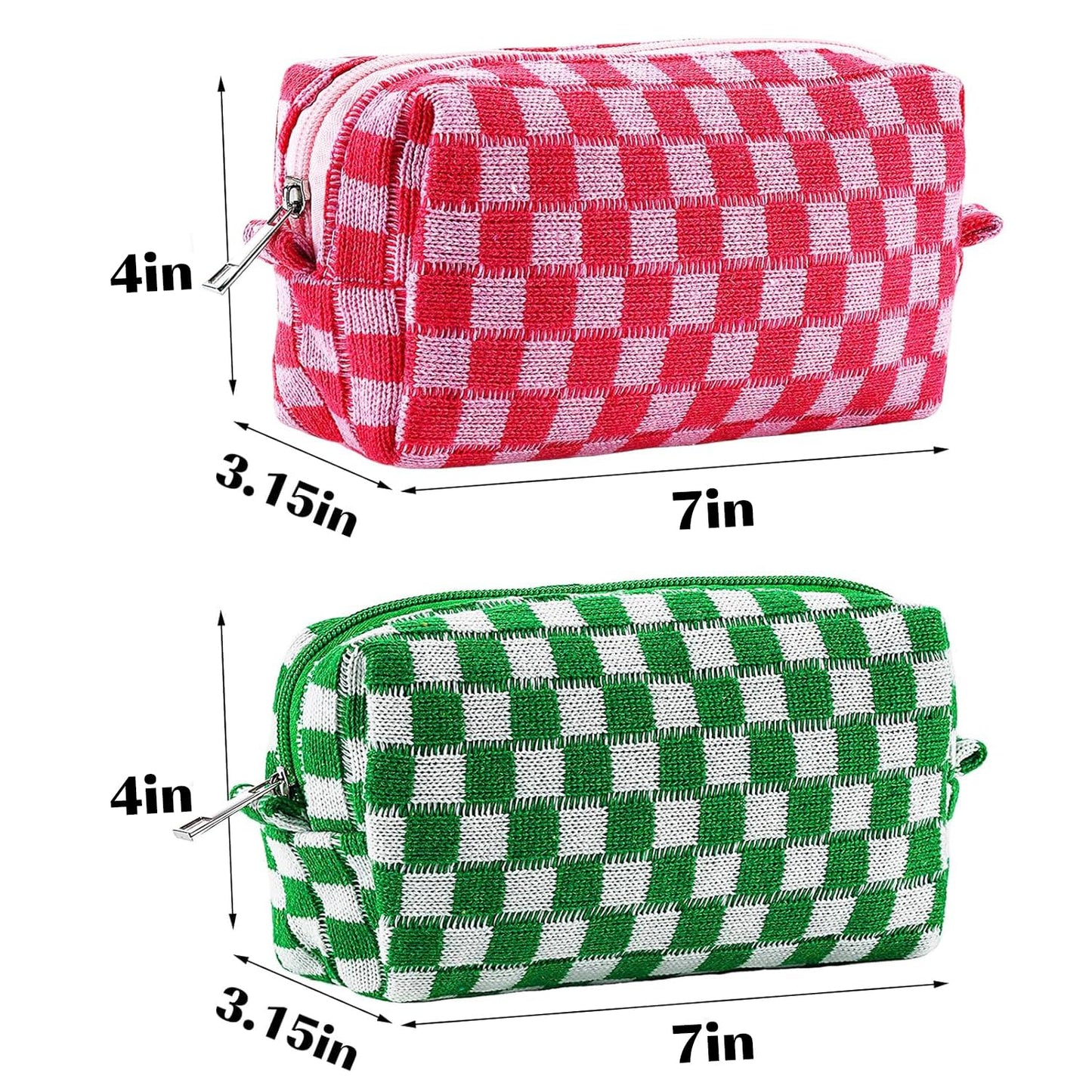 ZLFSRQ 2Pcs Checkered Pencil Case Cute Pencil Pouch for Teens Checkered Makeup Bag Medium Travel Cosmetic Bag Preppy Makeup Pouch for Purse Aesthetic Zipper Toiletry Bags Organizer(Pink/Green)