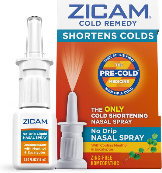 Zicam Cold Remedy No-Drip Nasal Spray with Cooling Menthol & Eucalyptus, Homeopathic, Zinc-Free, Pre-Cold Medicine, Shortens Cold Duration, 0.5 Ounce