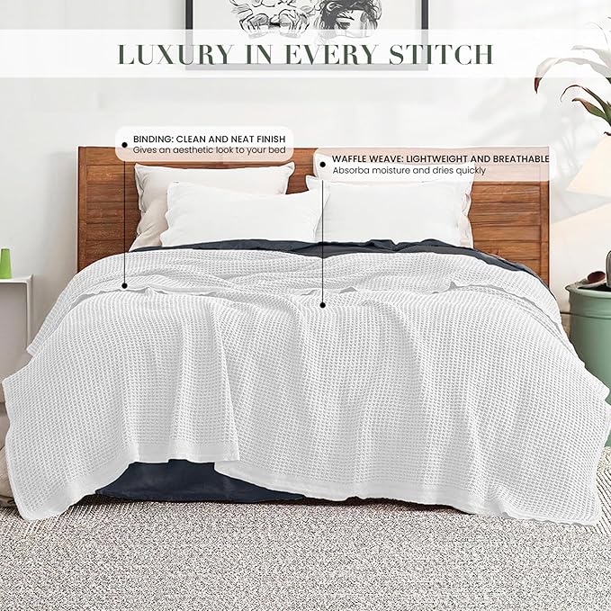 Salt Earth 100% Cotton Throw Blanket, King, 106"X92" Waffle Throws for Home, Bedrooms, Outdoor & Office Couch, Modern & Cozy Bed Room Decor Blankets,Lightweight All Season Western Blanket(White)