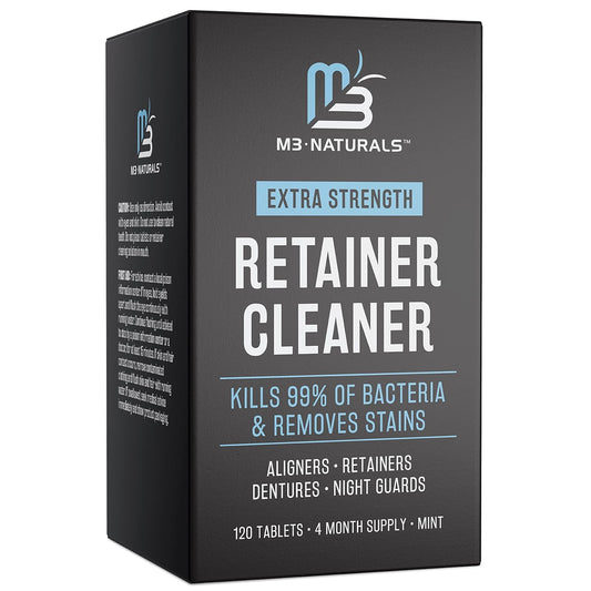Retainer Cleanser Tablets Invisalign Cleaner, Removes Odors Discoloration Stains and Plaque 4 Month Supply Denture Cleansers Retainers Mouth Guards Denture Bath Mint by M3 Naturals