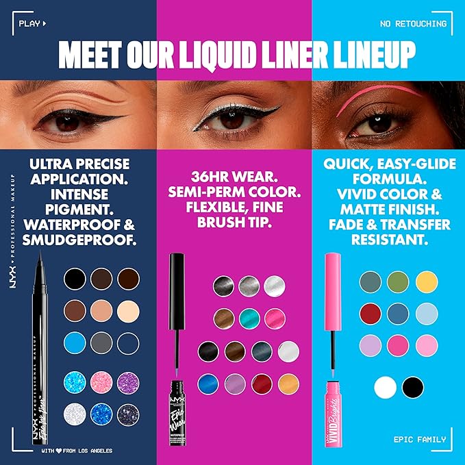 NYX PROFESSIONAL MAKEUP Epic Ink Glitz Liner, Waterproof Metallic Liquid Eyeliner with Vegan Formula - Bootcut Bling (Shimmer Bubblegum Pink)