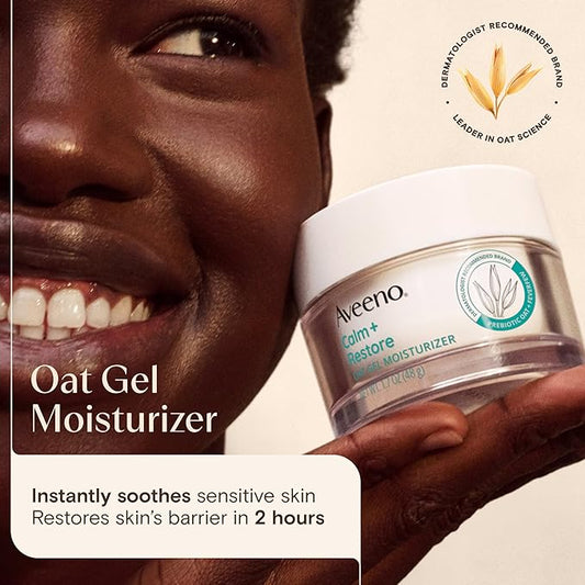 Aveeno Sensitive Skin Moisturizer Bundle, Calm + Restore Oat Gel Facial Moisturizer, 1.7 oz, & Trial Size Daily Moisturizing Cream + Prebiotic Oat, 0.5 oz, Fragrance-Free, Two Items