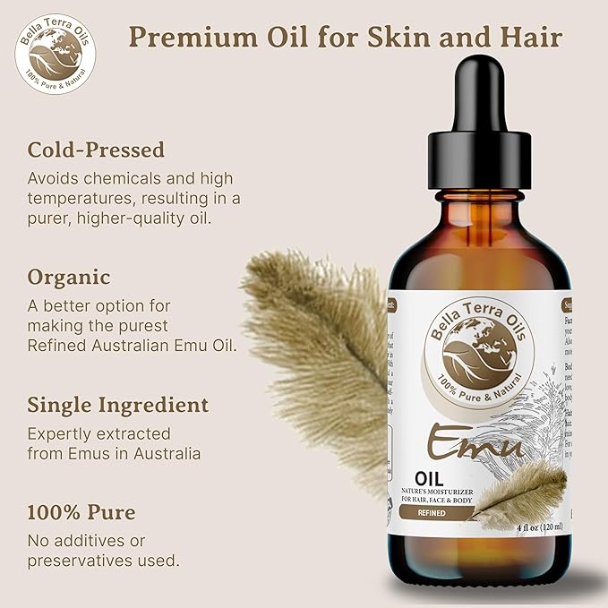 Bella Terra Oils Pure Emu Oil - 1 gallon. For Enhanced Skin Hydration and Smoothness – Lightweight, Non–Greasy