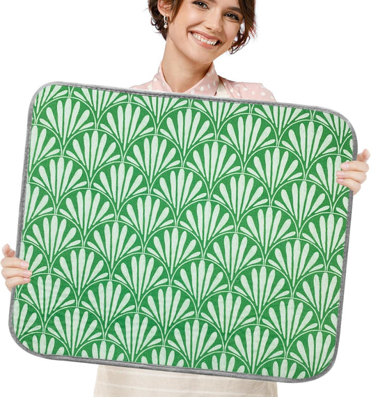 SHIYUE Dish Drying Mat for Kitchen Counter Super Absorbent Spring Kitchen Decor Microfiber Drying Matainers Rack Fast Pad Dish Drainer Mats(Bohe Green Flower,18''x24'')