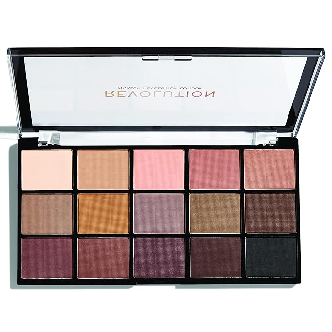 Makeup Revolution Reloaded Palette, Makeup Eyeshadow Palette, Includes 15 Shades, Lasts All Day Long, Vegan & Cruelty Free, Basic Mattes, 16.5g