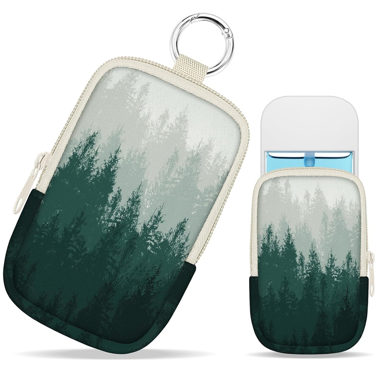 Forest Scene Hand Sanitizer Spray Case, Hand Sanitizer Holder Zippered Pouch, Cute Fashion Accessory with Snap Hook for Glow Mist and Power Mist 1FL OZ