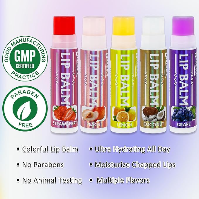 Dmsky Lip Balm 12 Pack, Colorful Lip Balm Bulk with Vitamin E and Coconut Oi, Hydrating Moisturizing Lip Balm Set for Men Women- 12 Flavors