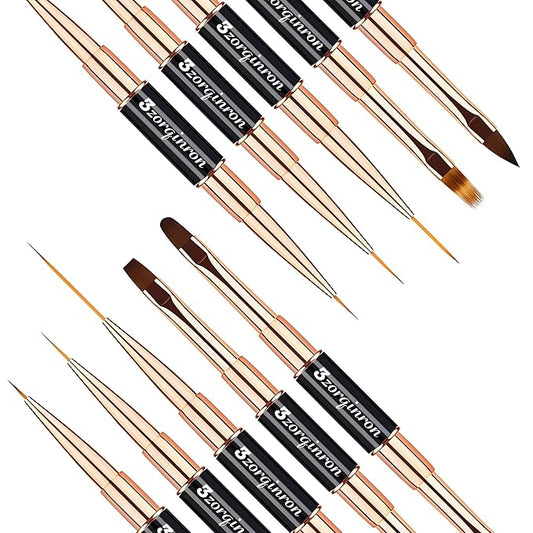 Nail Art Bushes Set, Professional 5Pcs Double-Ended Nail Brush Kit for Details, Long Lines, Ombre & 3D Design-Perfect for DIY Manicures & Salons (Black)