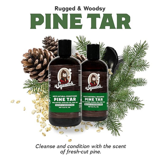 Dr. Squatch Natural Hair Bundle for Men - Healthy, Full Looking Hair - Pine Tar Shampoo (8 fl oz), Pine Tar Conditioner (11.5 fl oz)