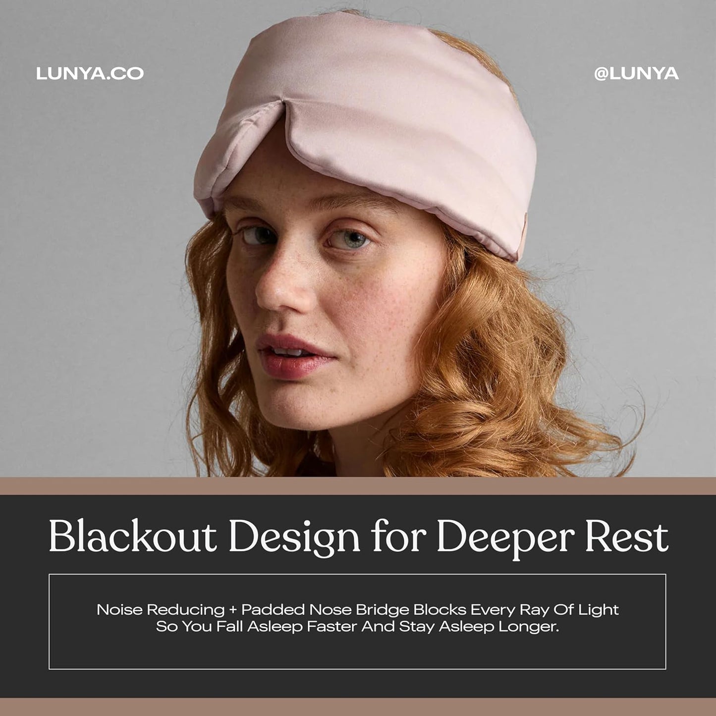 Lunya Washable Silk Sleeping Mask – Thermoregulating Mulberry Silk, Light Blocking and Comfortable Fit – Sleep Mask for Women and Men with Box – Delicate Pink – Large