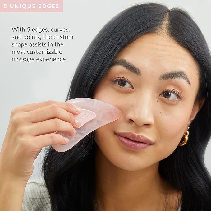PMD Beauty Gua Sha Facial Tools - Massaging, Sculpting and Depuffing Guasha Tool for Face with Rose Quartz and Silicone Grip - Reduce Tension & Inflammation