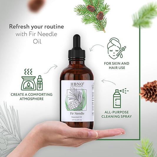 HBNO Fir Needle Essential Oil - Huge 4 oz (120ml) Value Size - Natural Fir Needle Oil - Perfect for Cleaning, Aromatherapy, DIY, Soap and Diffuser