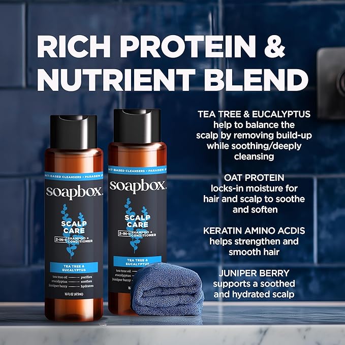 Soapbox Men's Shampoo and Conditioner Variety Duo, One Thick and Full & One Scalp Care, 2 in 1 For Men, Mens Shampoo & Conditioner, 16oz
