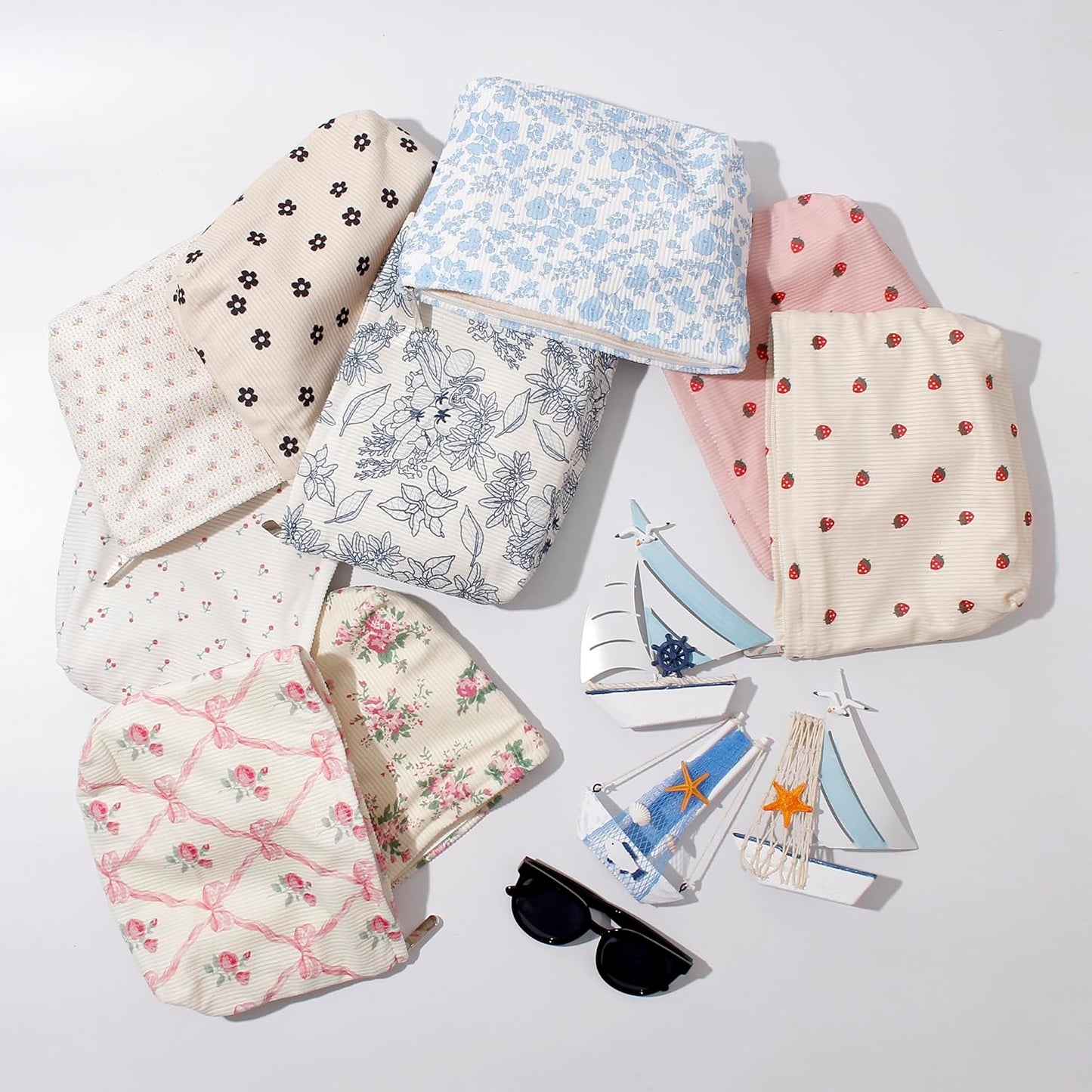 Cosmetic Bags for Women - Corduroy Cosmetic Bag Aesthetic Women Handbags Purses Smile Dots Makeup Organizer Storage Makeup Bag Girls Case Bags (Flowers-Cherry)