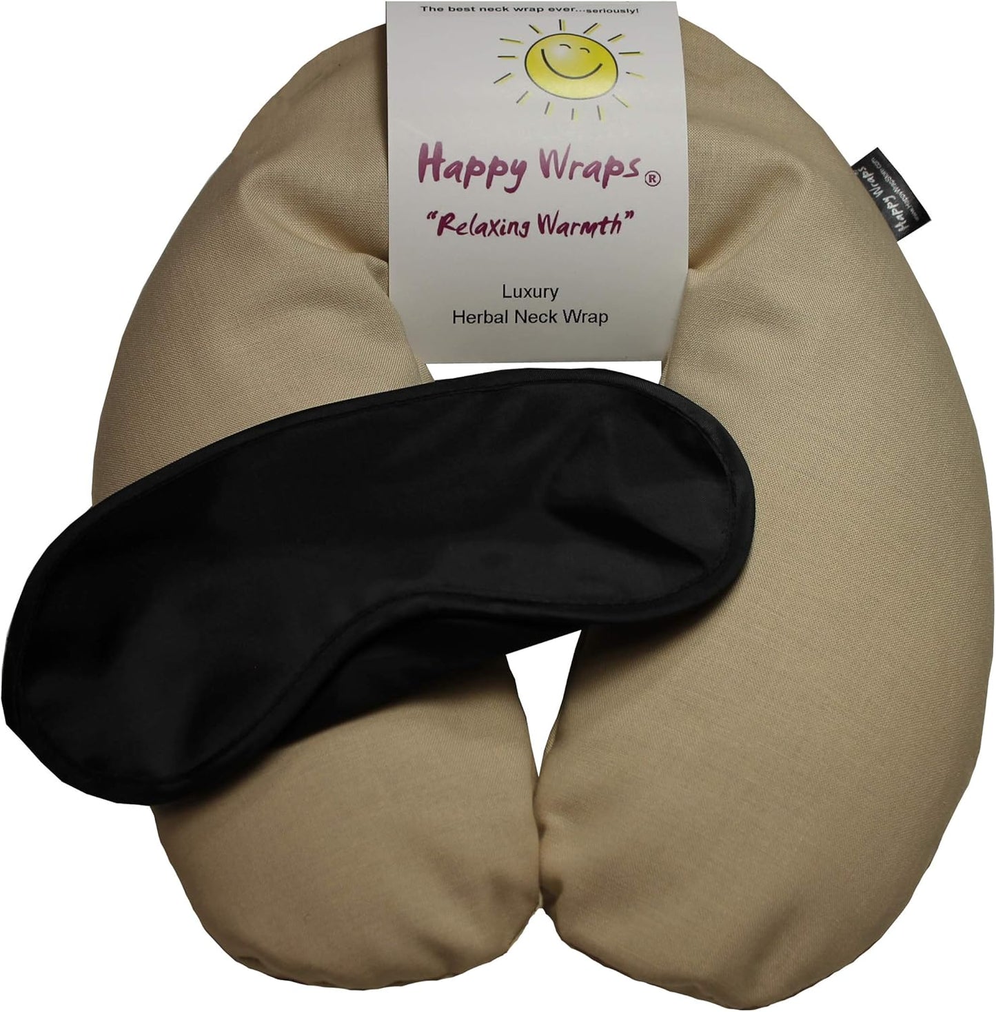 Microwavable Herbal Neck Wrap - Hot Cold Aromatherapy Neck Warming Pillow - Heating Pad for Migraines, Stress, Gifts for Women, Birthdays, Christmas and Free Sleep Mask - Tan Cotton