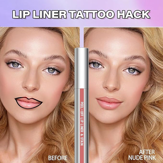 Cilrofelr Peel Off Lip Liner Stain, Long Wear Tattoo Lip Liner with Tweezer, Peel Off Lip Stain with Matte Finish, Long Lasting, Waterproof, Transfer-proof, Highly Pigmented Color (N-Nude Pink)