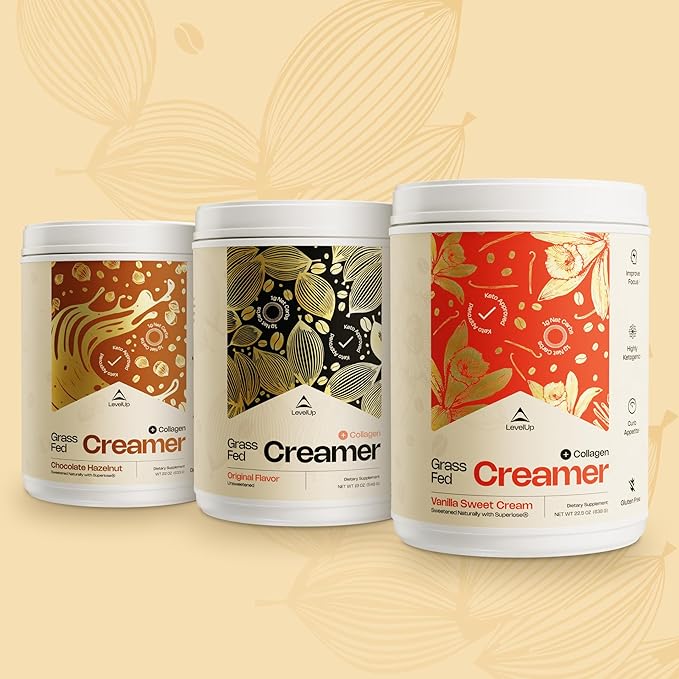 LevelUp Creamer, with Energizing MCT Oil and Collagen Peptides, Keto Coffee Creamer, Supports Natural Energy & Ketone Production - Chocolate Hazelnut