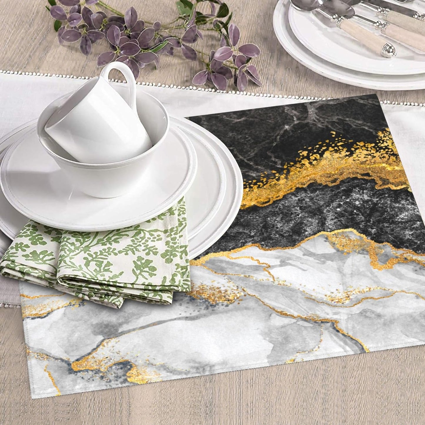 Black Gold Marble Dish Drying Mat for Kitchen Counter Gold and Black Grey Dish Drainer Rack Mats 16x18 Inches Absorbent Reversible Cute Drying Pad