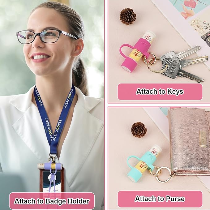 Desing Wish Silicone Lip Balm Holder with Cap Cover Portable Chapstick Holder Keychain Sleeve Lip Balm Key Chain with Key Ring and Wrist Strap Lanyard - Mint Green