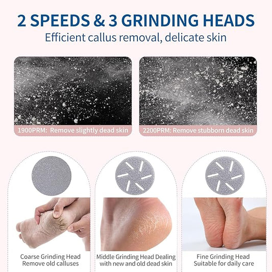 Electric Foot Callus Remover with Dander Vacuum, Rechargeable Waterproof Professional Portable Pedicure Tool, 3 Roller & 2 Speeds Electric Foot File Kit for Care of Dead Skin,Chapped,Callus,Cracks
