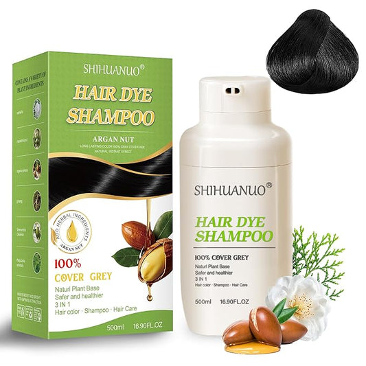 Black Hair Dye Shampoo 3 in 1 for Gray Hair Coverage Argan nut Natural Shampoo Black Hair Dye for Women & Men/Ammonia-Free 500ml