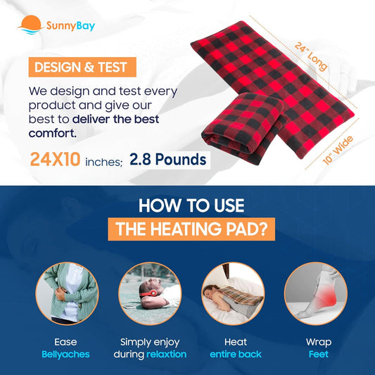 SunnyBay Extra Large Microwave Heating Pad, Microwavable Heavy Weighted Full Body Moist Hot or Cold Pack and Washable Fleece Cover, 10x24 Inches, 2.8 lbs, Made in USA, (Buffalo)