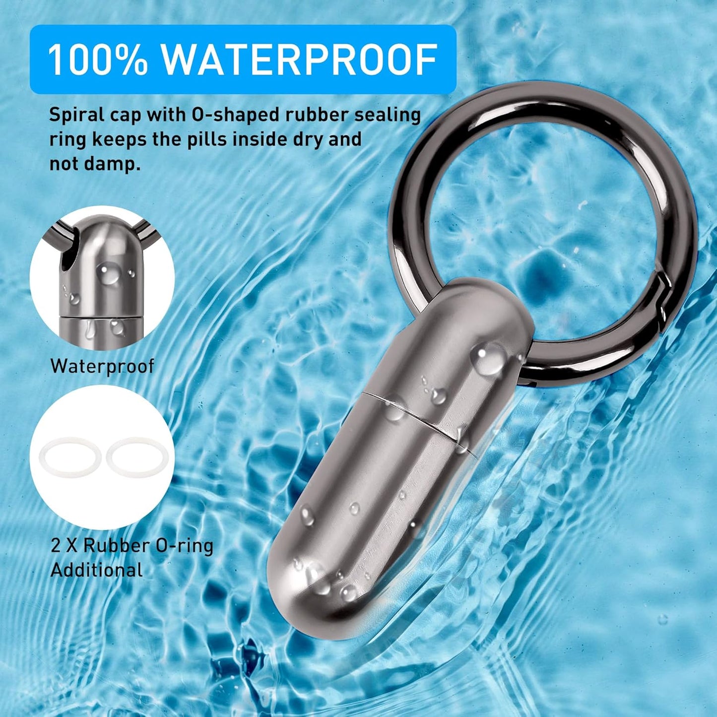 Micro Keychain Pill Holder Titanium Waterproof Mini Pill Container for Emergency Medicine，Travel Purse Pocket (Silver)