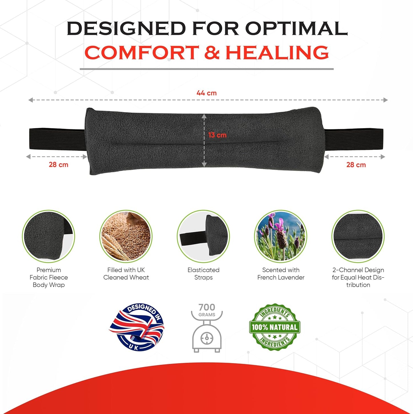 Microwavable Heating Pad for Neck, Back & Shoulders - Heating Bean Bag Microwavable Pillow w/Elasticated Strap - Wheat & Lavender Aromatherapy Heating Pad Wrap - ThermoDR, Black